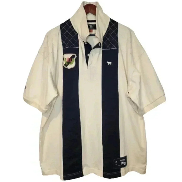 Vintage District 81 Men's Cream and Navy Blue Short Sleeve Polo Shirt Size 2XL - Picture 10 of 12